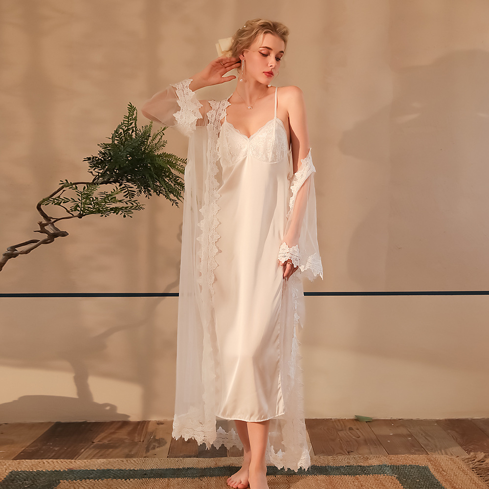 Sheer Bra Lace - Bridal Satin Lace Robe Cami Slip
